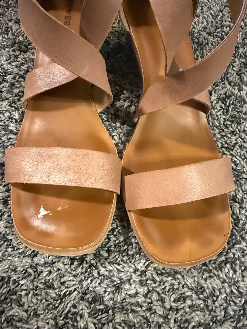 Lucky Brand Caisby Women’s 10 Tan Leather Strappy Wedge Sandals
